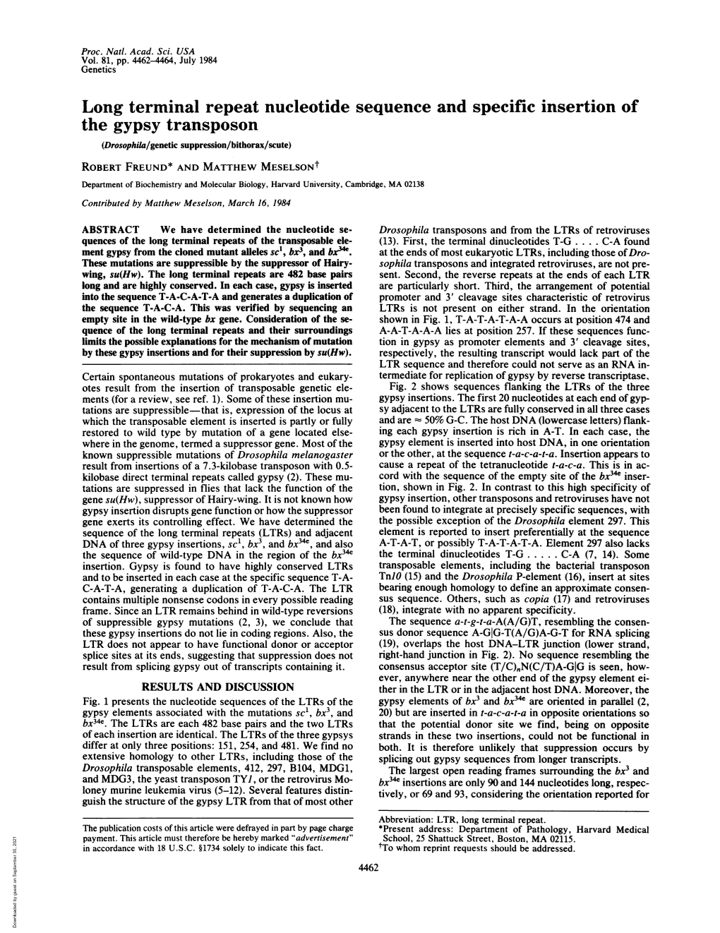 Long Terminal Repeat Nucleotide Sequence and Specific Insertion of the Gypsy Transposon (Drosophila/Genetic Suppression/Bithorax/Scute)