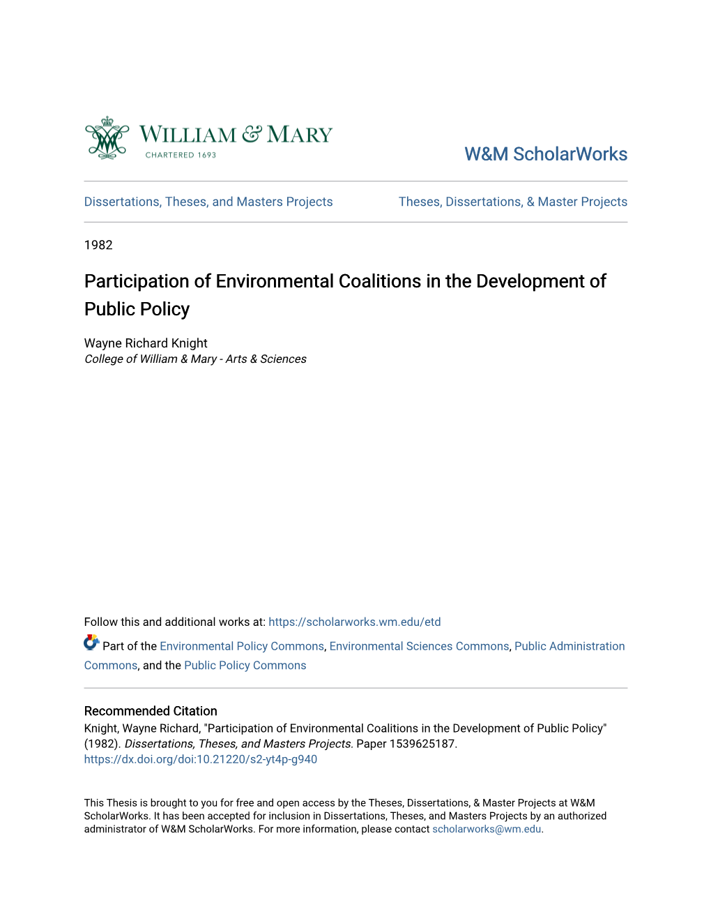 Participation of Environmental Coalitions in the Development of Public Policy