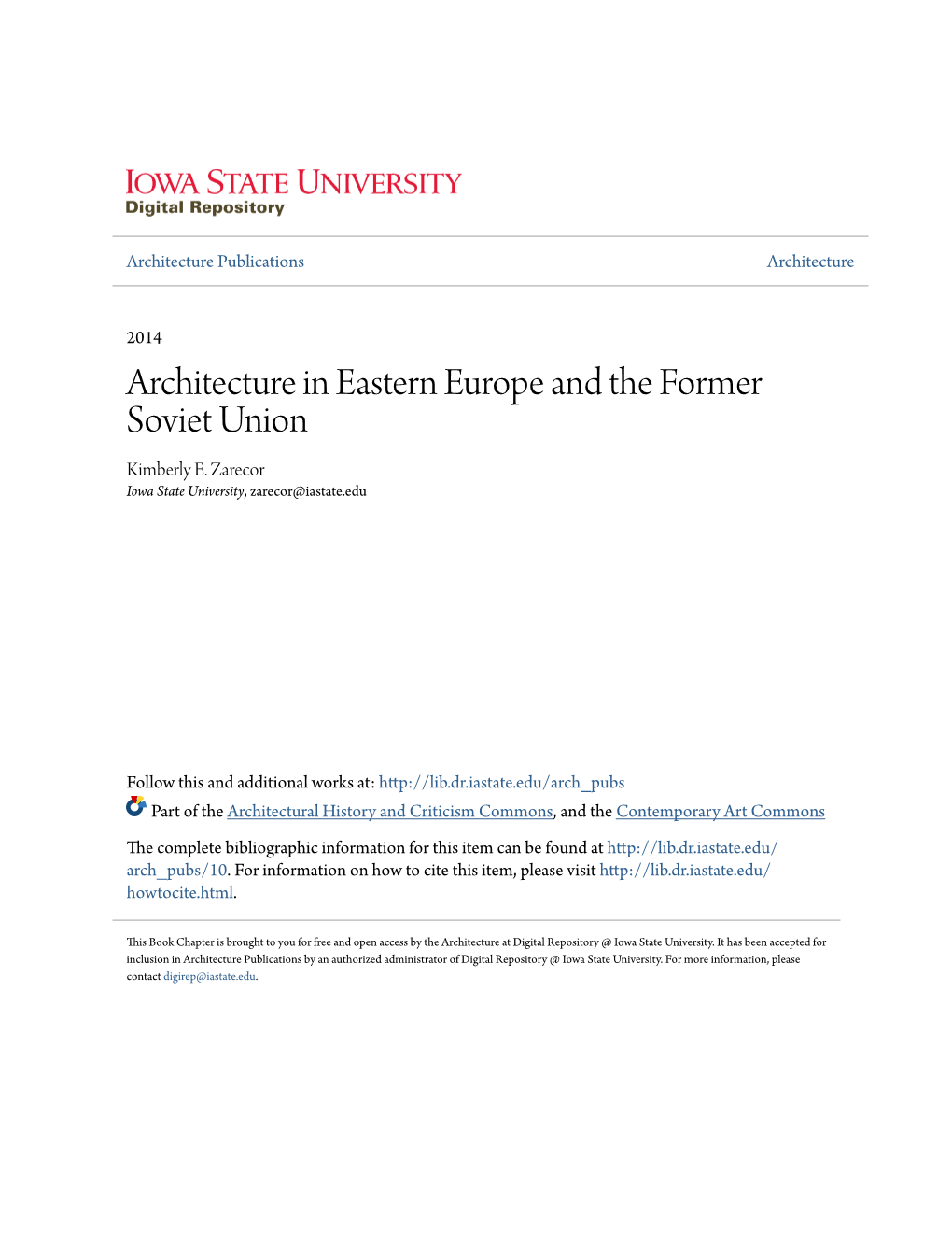 Architecture in Eastern Europe and the Former Soviet Union Kimberly E