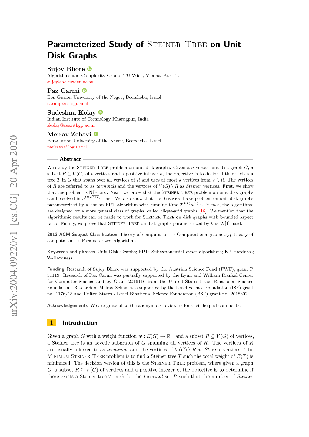 Parameterized Study of Steiner Tree on Unit Disk Graphs