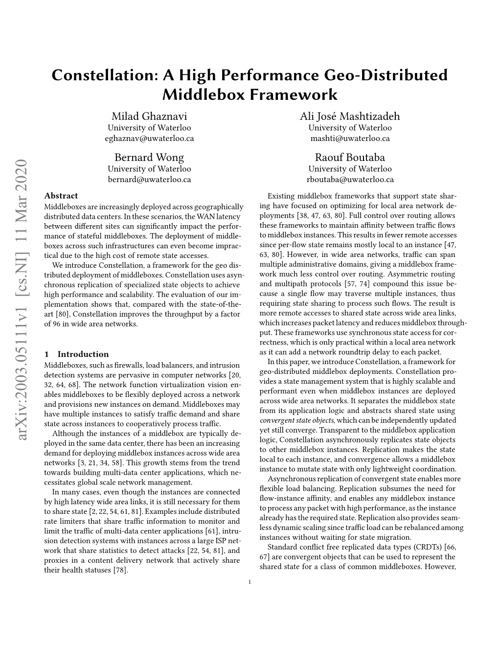 A High Performance Geo-Distributed Middlebox Framework SubmiEd for Review to SIGCOMM, 2020