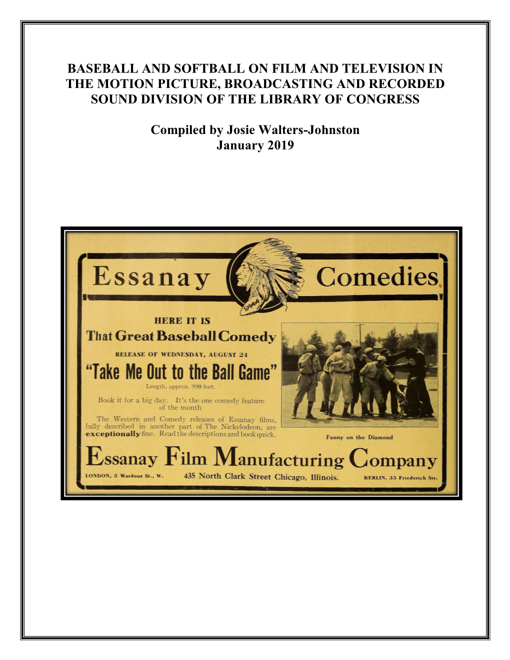 Baseball and Softball on Film and Television in the Motion Picture, Broadcasting and Recorded Sound Division of the Library of Congress