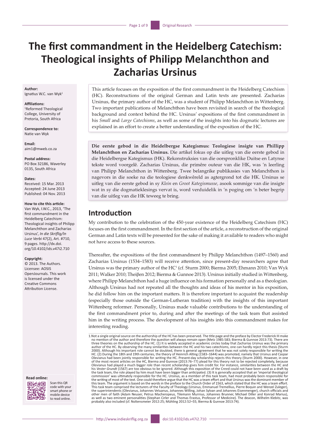 Theological Insights of Philipp Melanchthon and Zacharias Ursinus