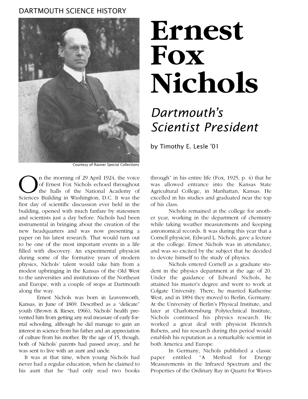 Ernest Fox Nichols Dartmouth’S Scientist President