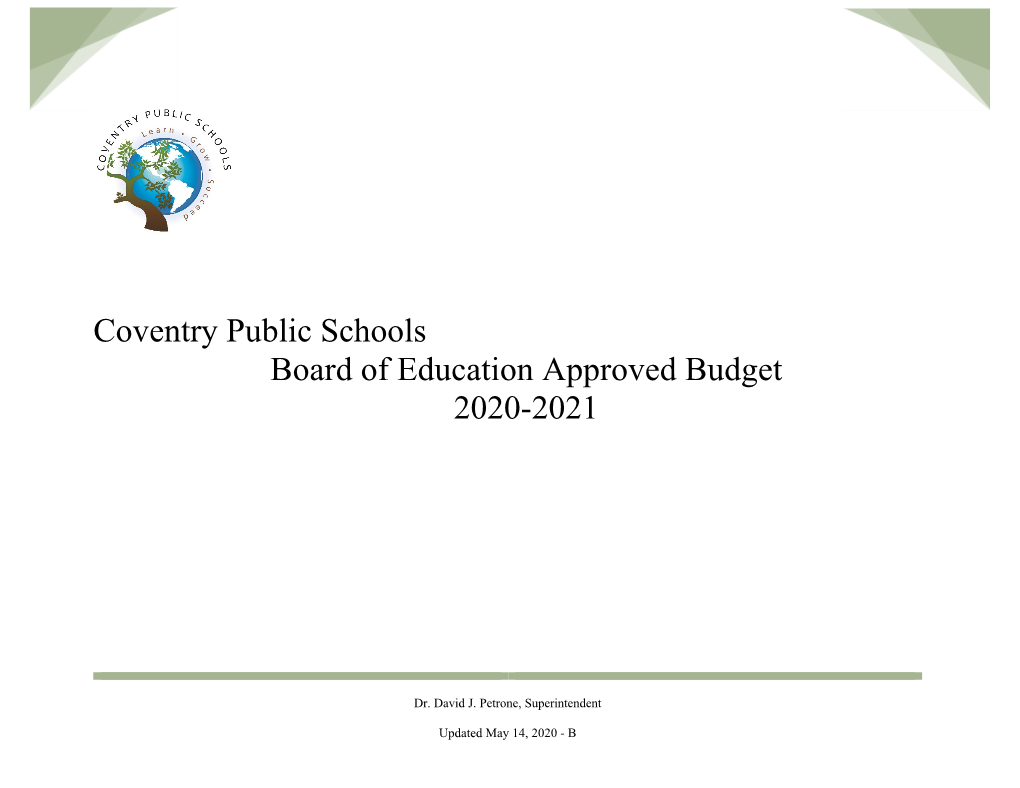 Coventry Public Schools Board of Education Approved Budget 2020-2021