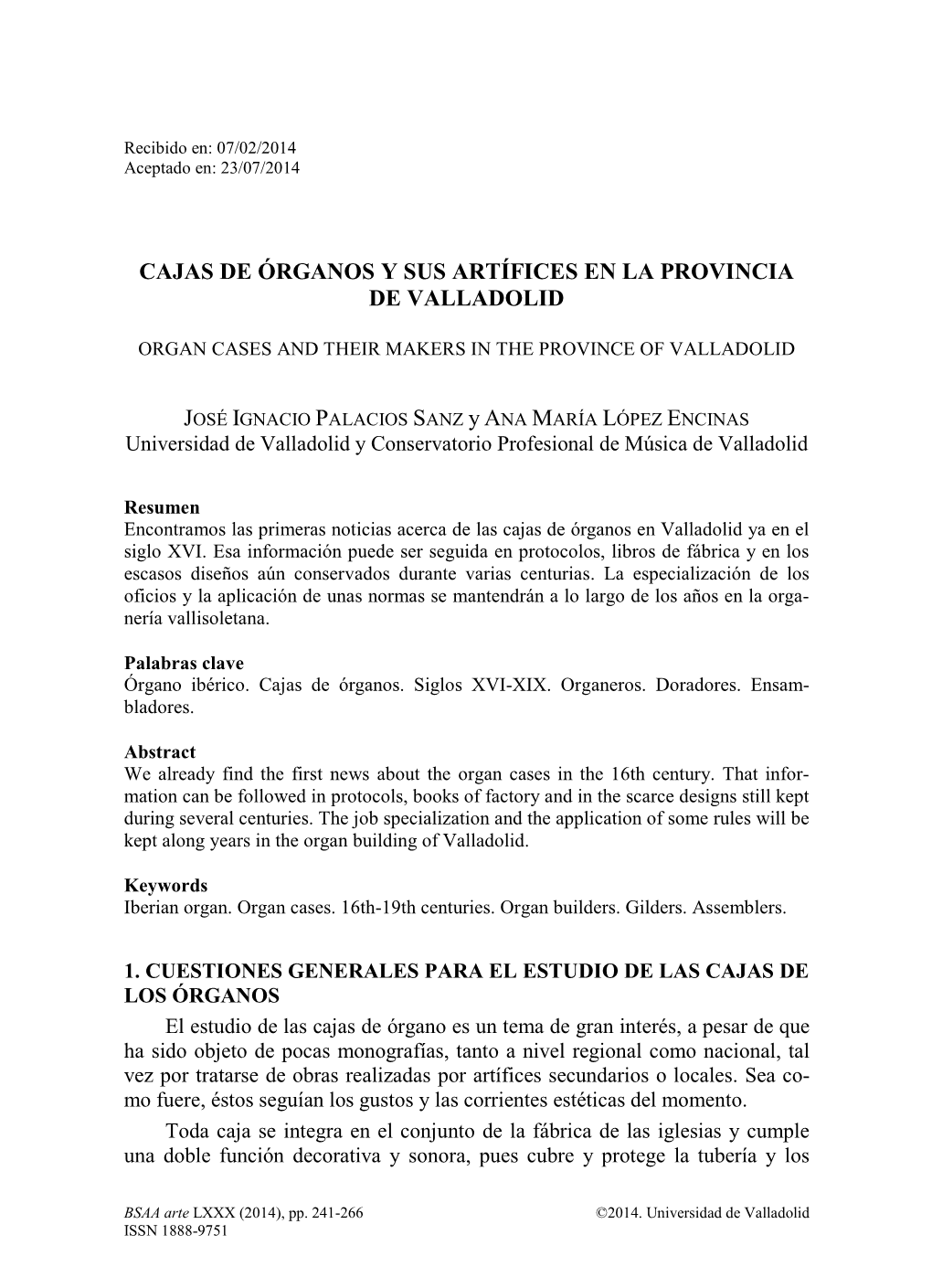Cajas De Órganos Y Sus Artífices En La Provincia De Valladolid