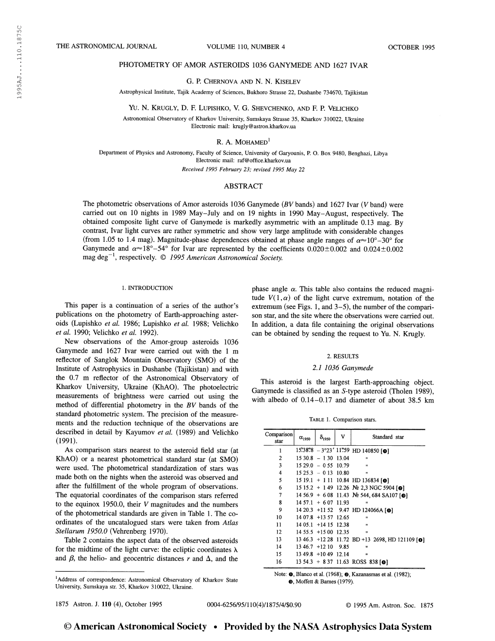 1995Aj 110.1875C the Astronomical Journal