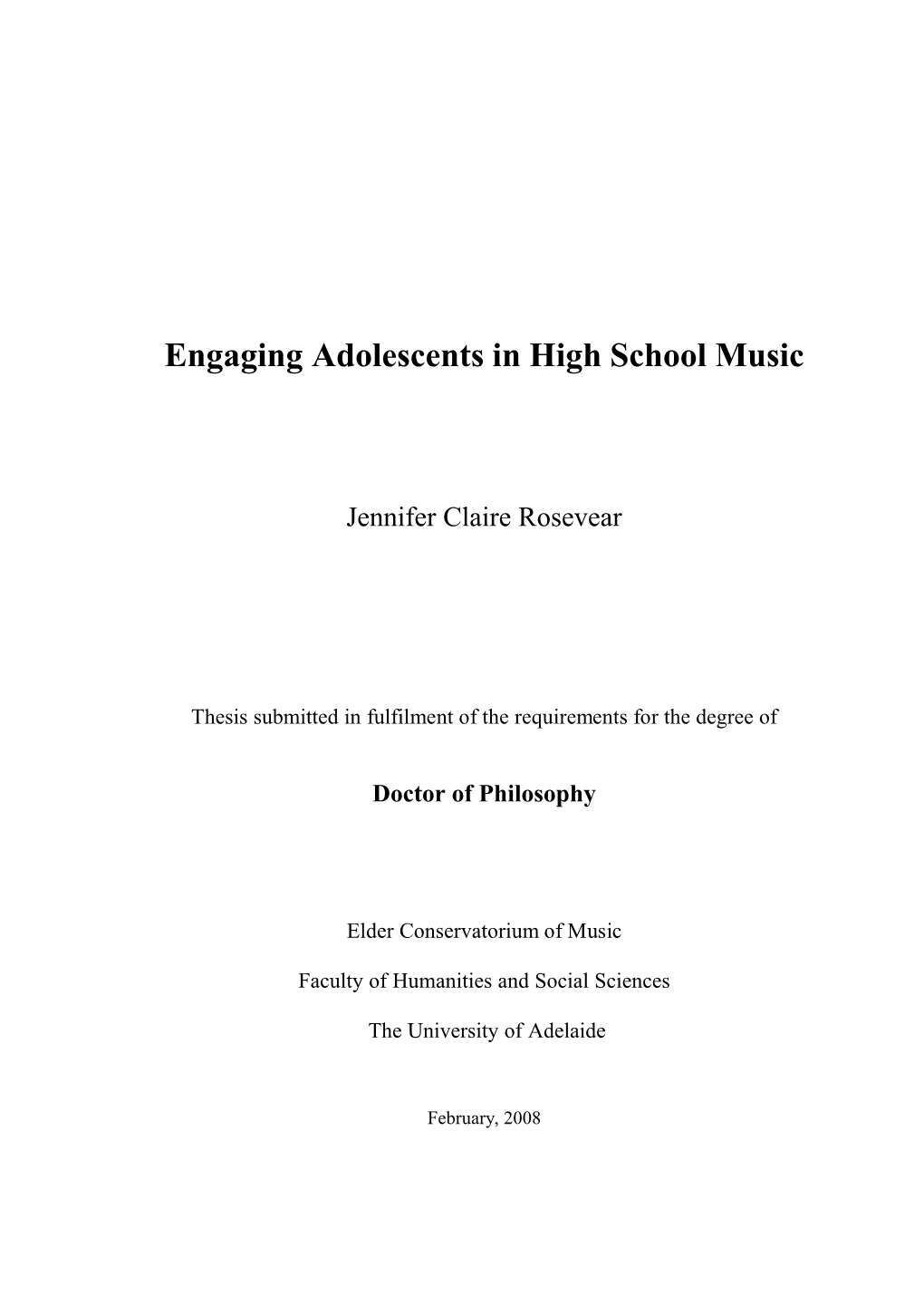 Engaging Adolescents in High School Music