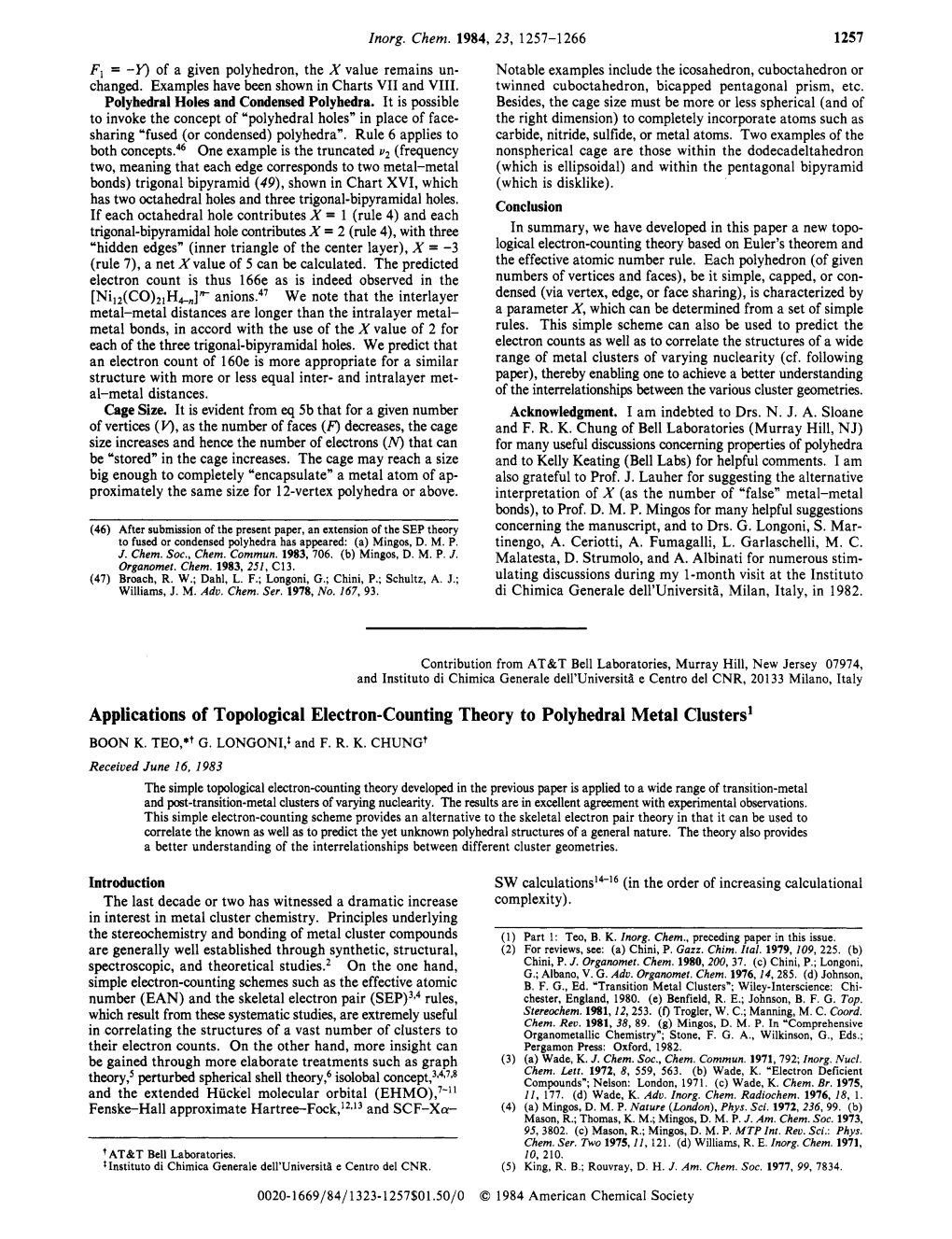 Applications of Topological Electron-Counting Theory to Polyhedral Metal Clusters’ BOON K