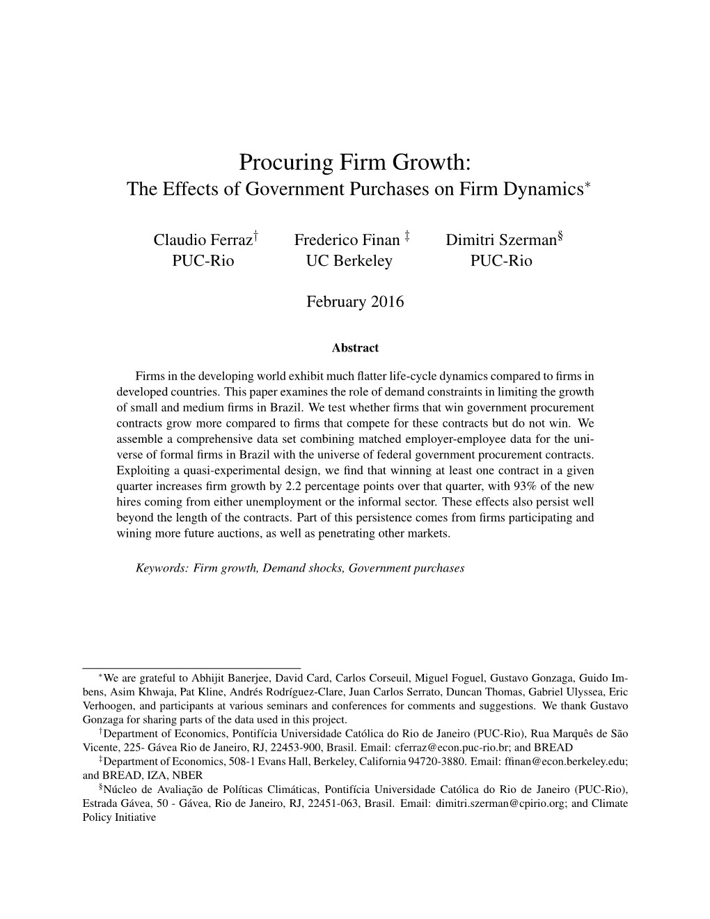 Procuring Firm Growth: the Effects of Government Purchases on Firm Dynamics∗