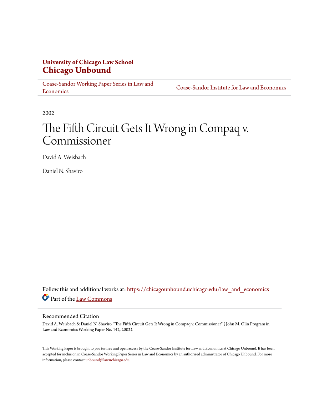 The Fifth Circuit Gets It Wrong in Compaq V. Commissioner