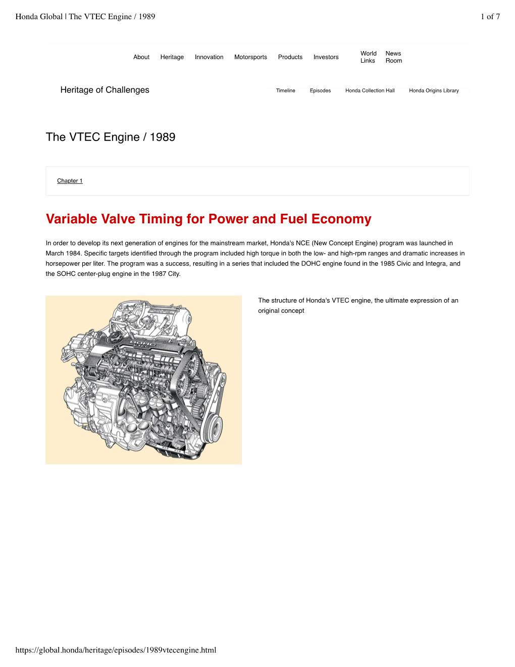 Honda Global | the VTEC Engine / 1989 1 of 7