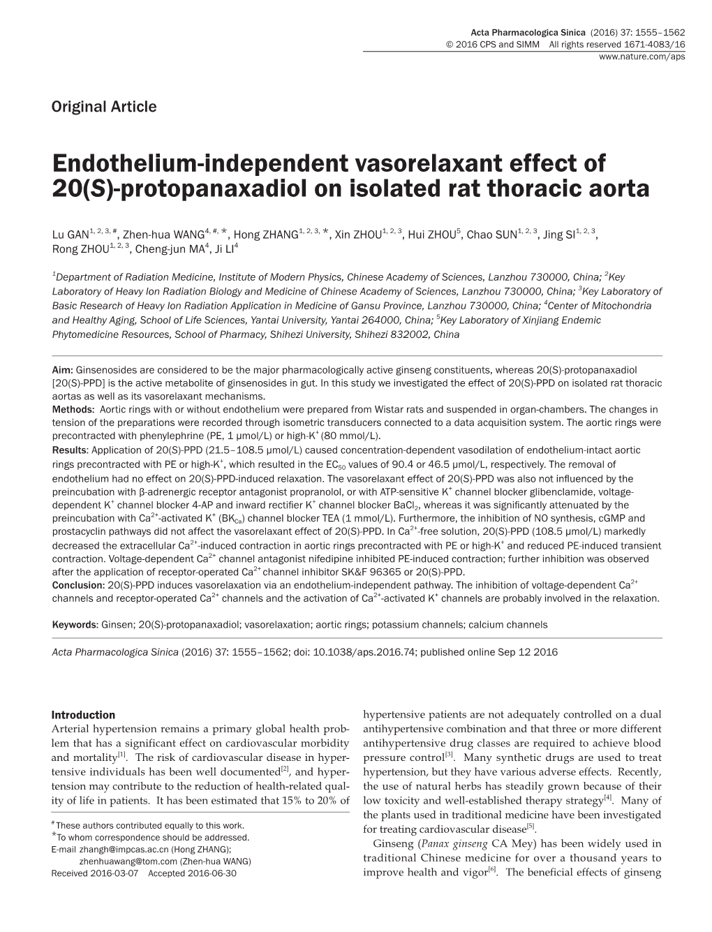 Endothelium-Independent Vasorelaxant Effect of 20(S)-Protopanaxadiol on Isolated Rat Thoracic Aorta