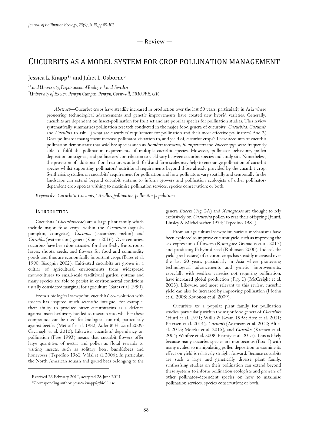 Cucurbits As a Model System for Crop Pollination Management