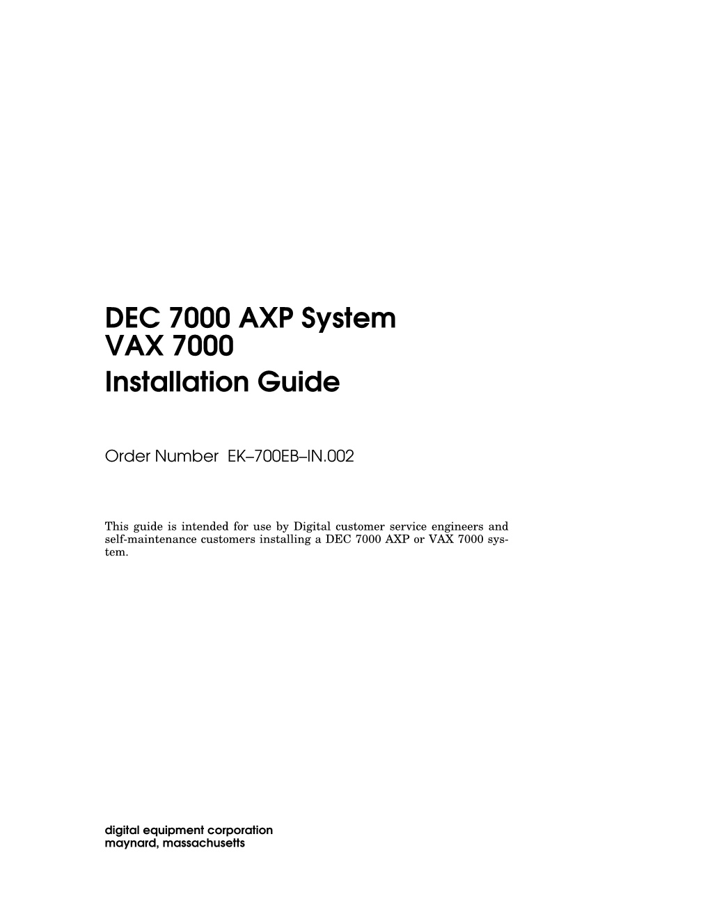 DEC 7000 AXP System VAX 7000 Installation Guide