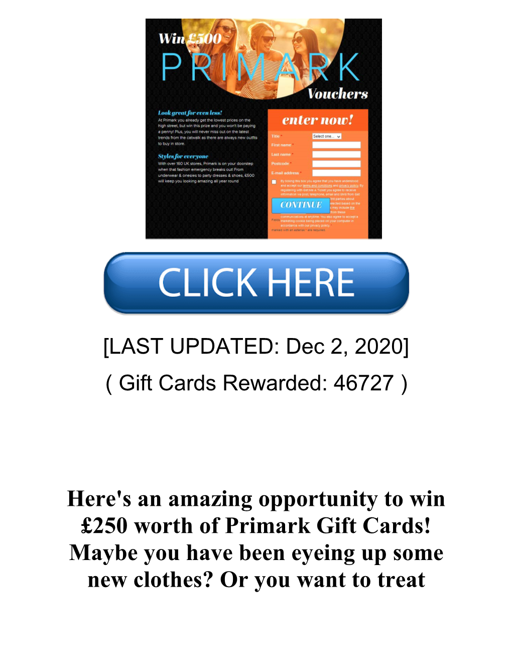 Here's an Amazing Opportunity to Win £250 Worth of Primark Gift Cards!