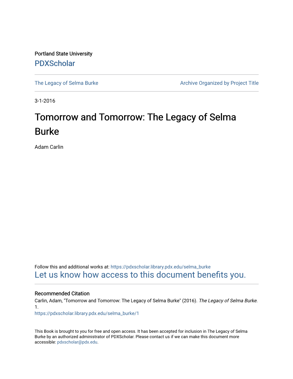 The Legacy of Selma Burke Archive Organized by Project Title