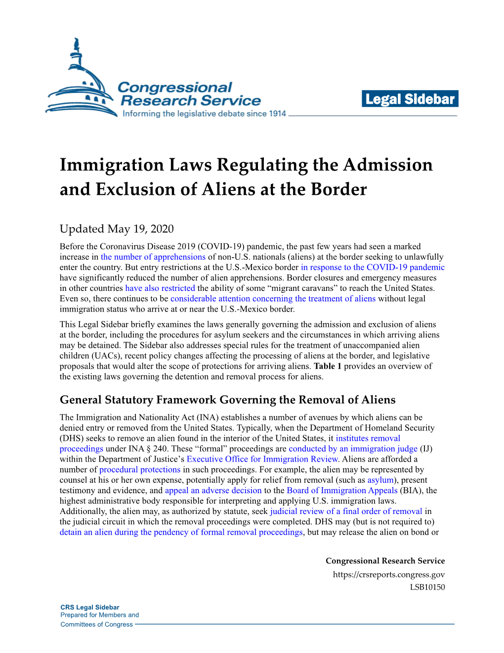 Immigration Laws Regulating the Admission and Exclusion of Aliens at the Border