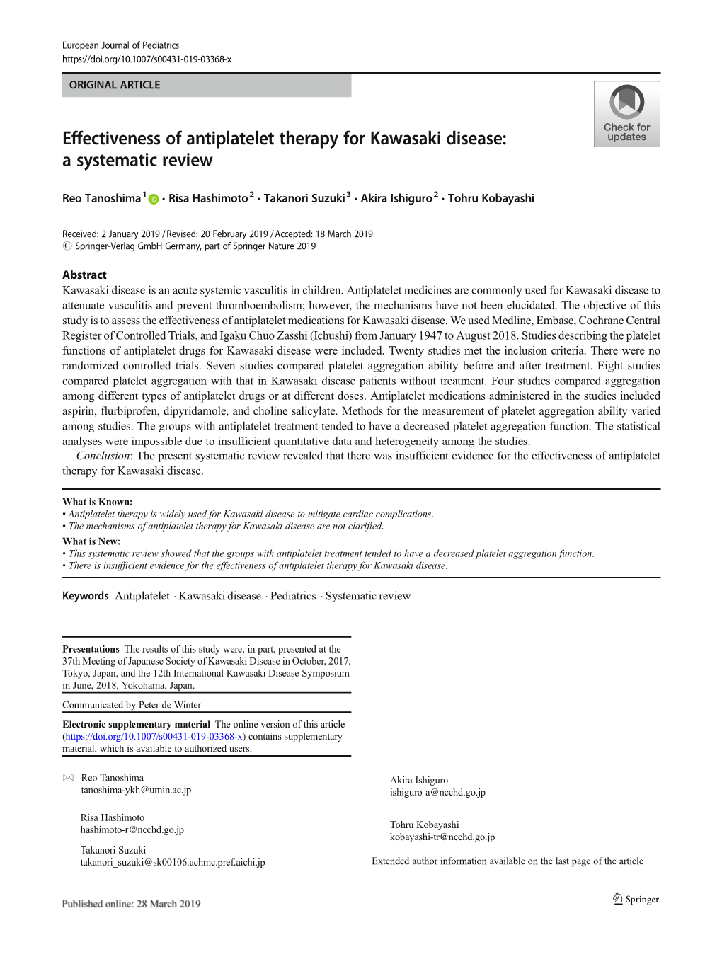 Effectiveness of Antiplatelet Therapy for Kawasaki Disease: a Systematic Review