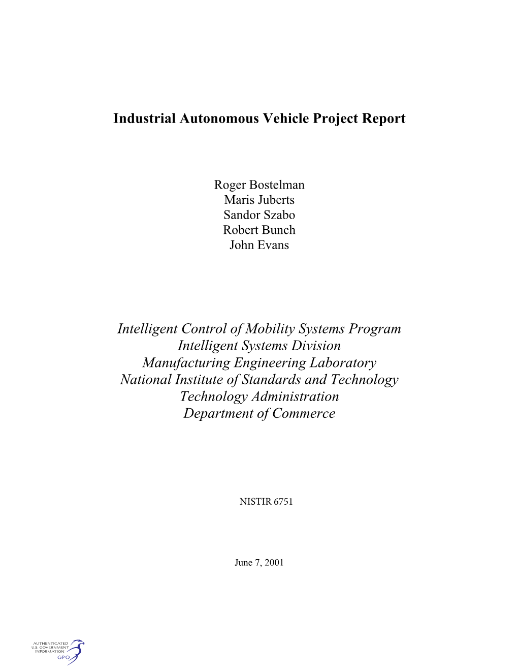 Industrial Autonomous Vehicle Project Report