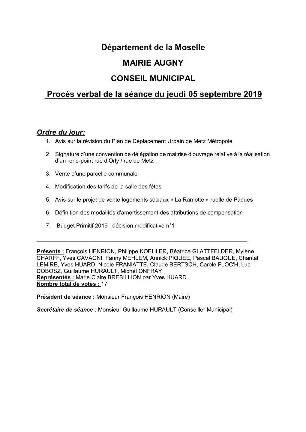 Département De La Moselle MAIRIE AUGNY CONSEIL MUNICIPAL