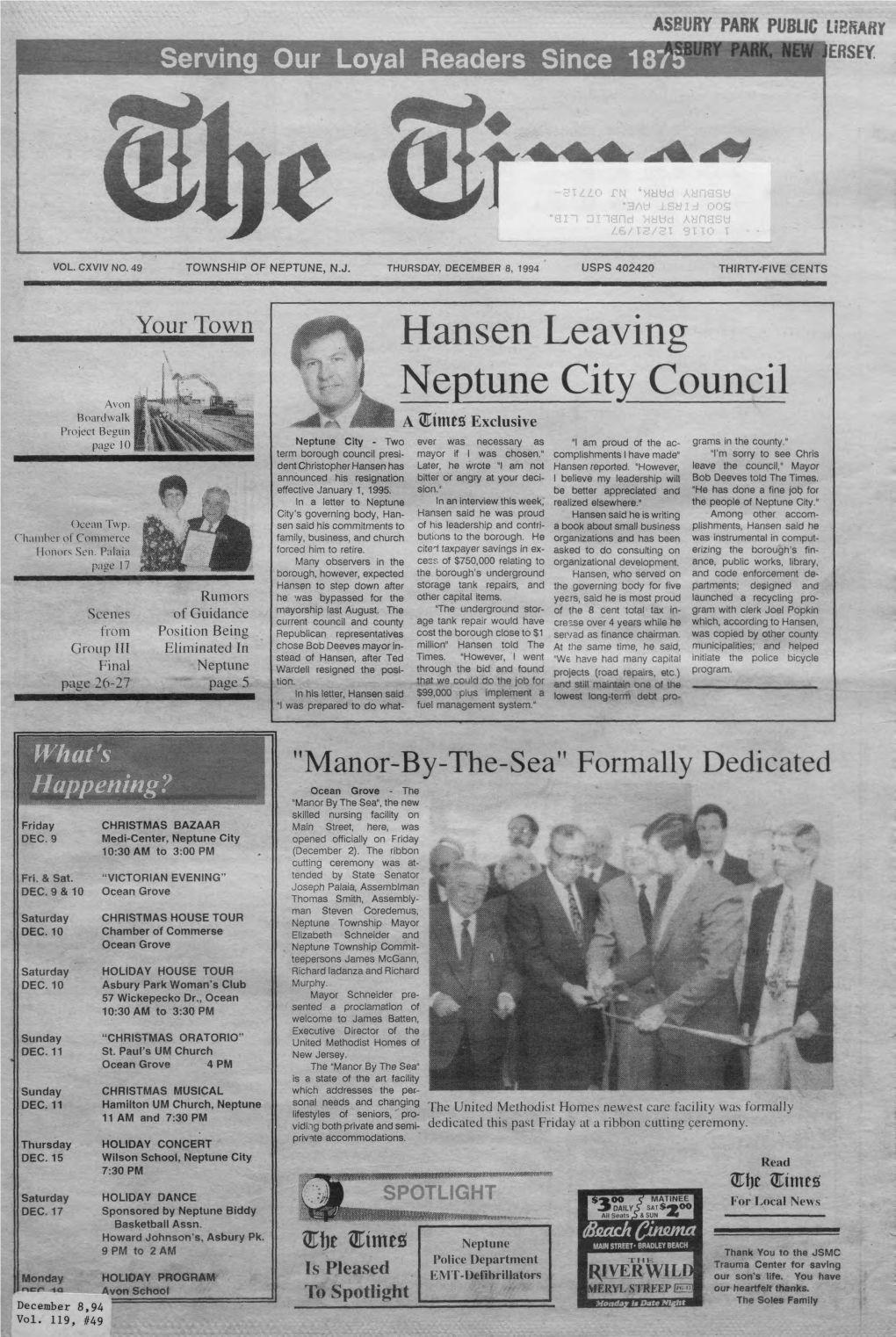 Hansen Leaving Neptune City Council