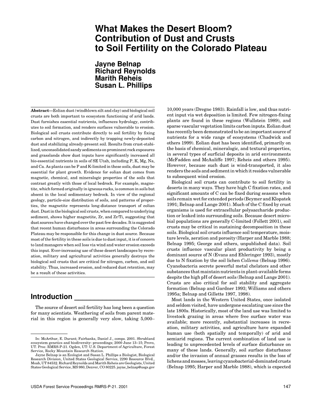 Contribution of Dust and Crusts to Soil Fertility on the Colorado Plateau