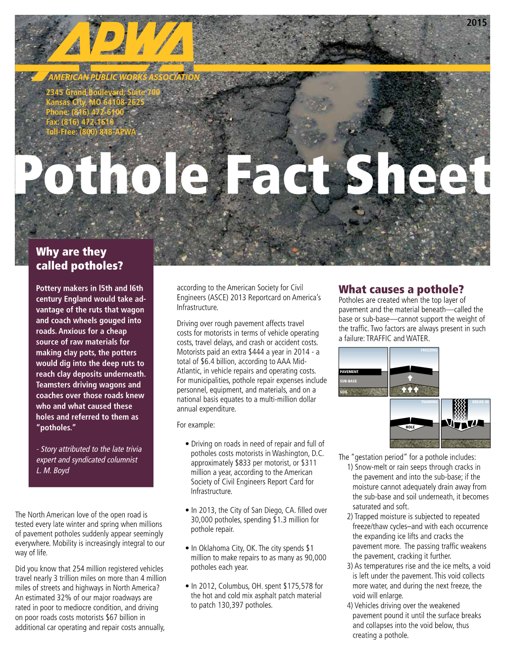 APWA Pot Hole Fact Sheet