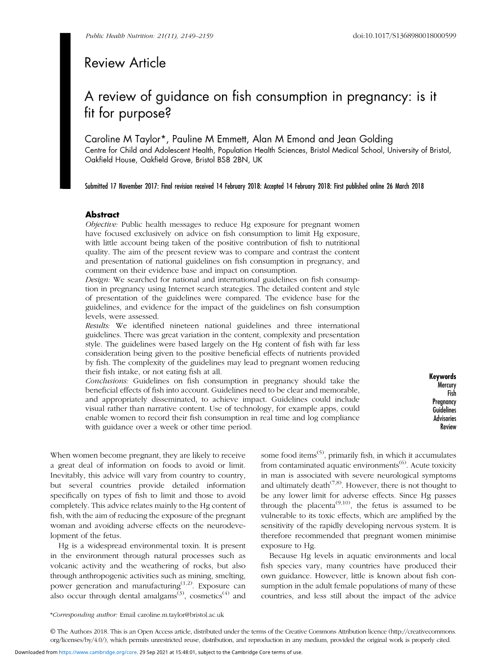 Review Article a Review of Guidance on Fish Consumption in Pregnancy