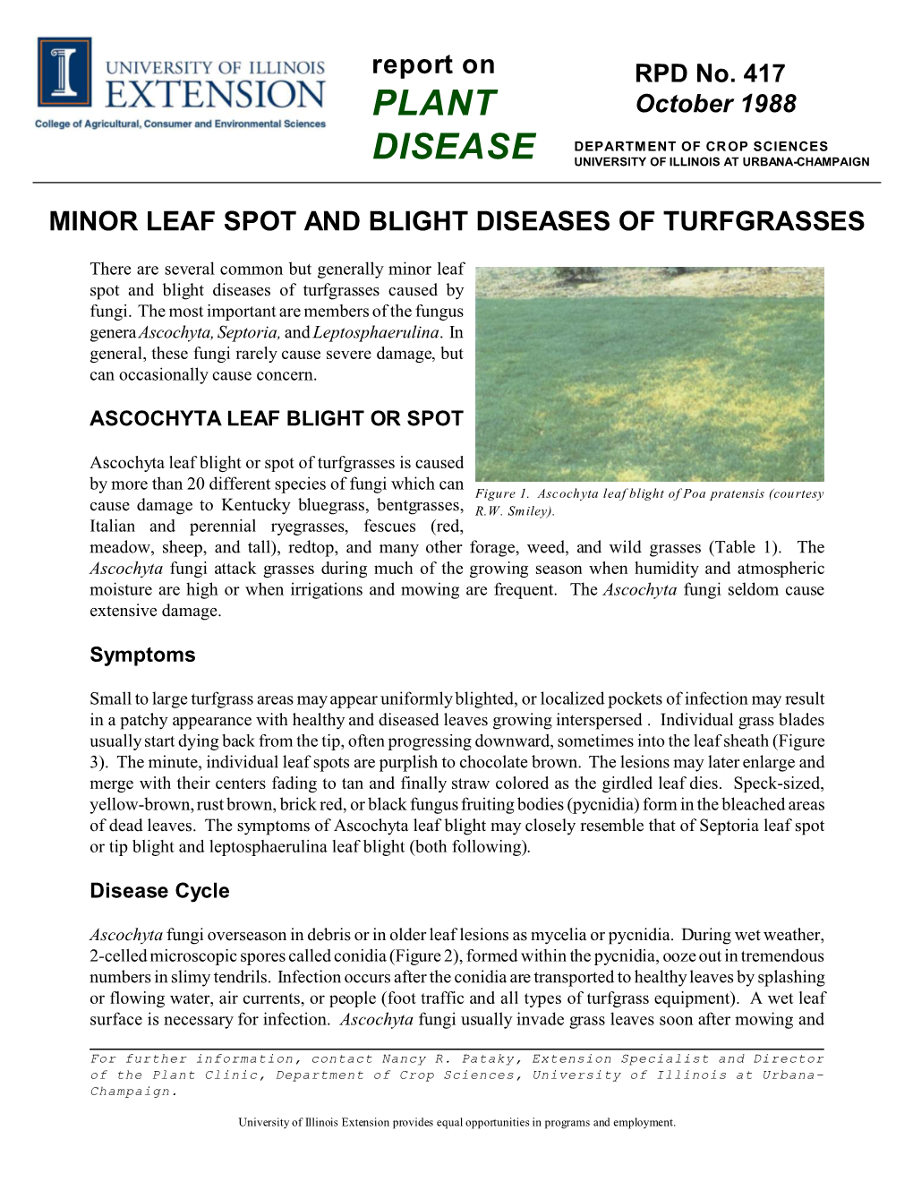 Minor Leaf Spot and Blight Diseases of Turfgrasses