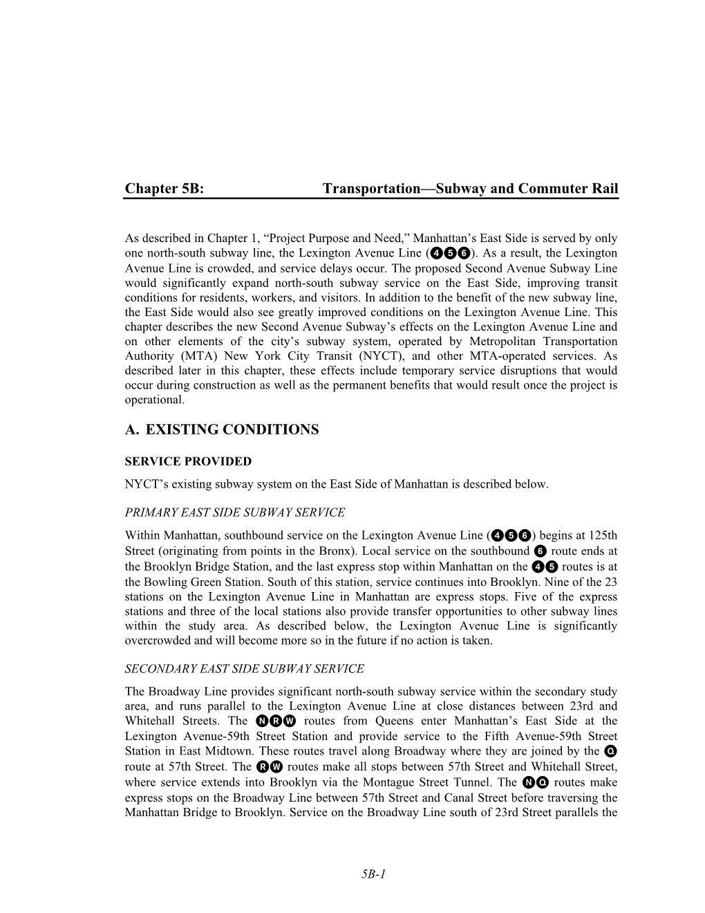 Chapter 5B: Transportation—Subway and Commuter Rail A. EXISTING CONDITIONS