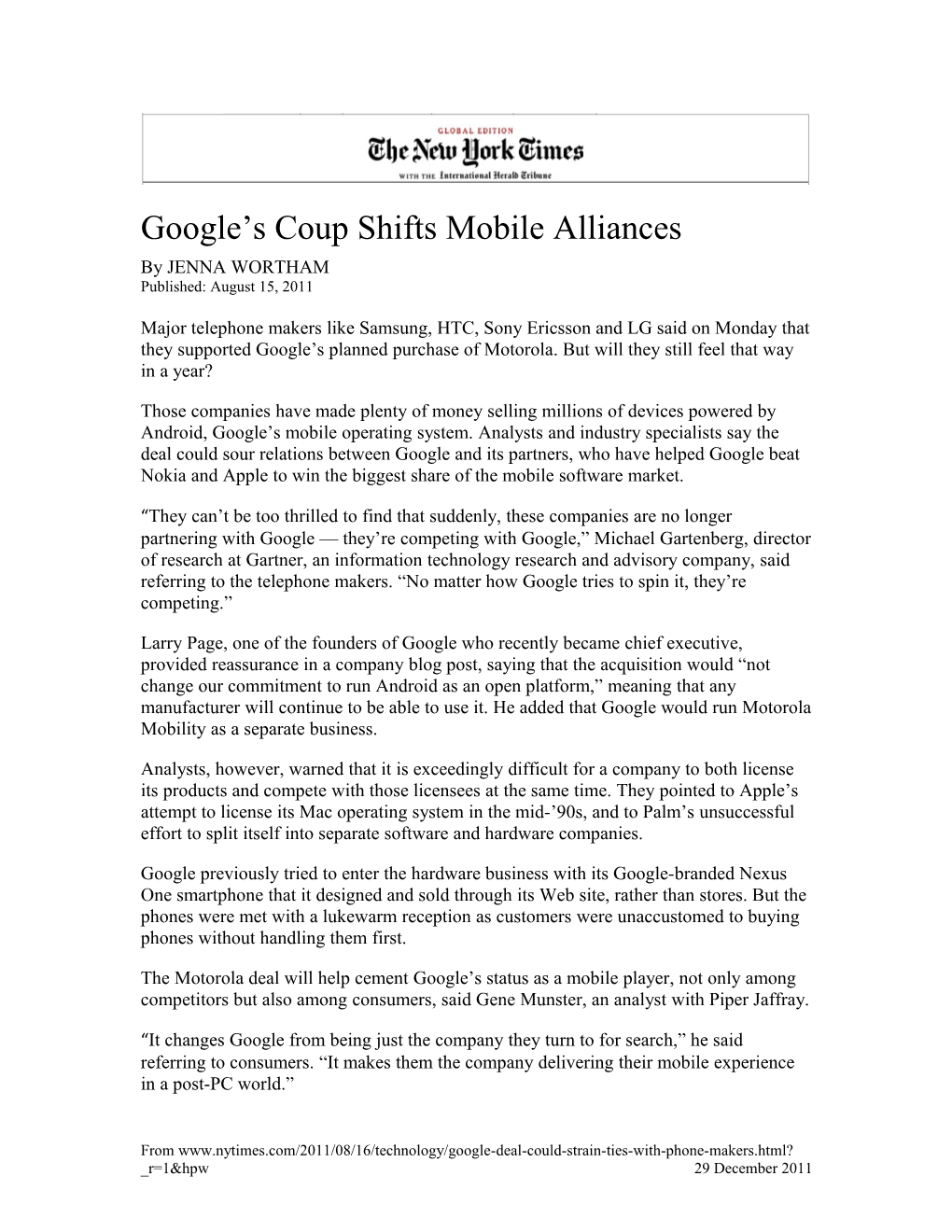 Google S Coup Shifts Mobile Alliances