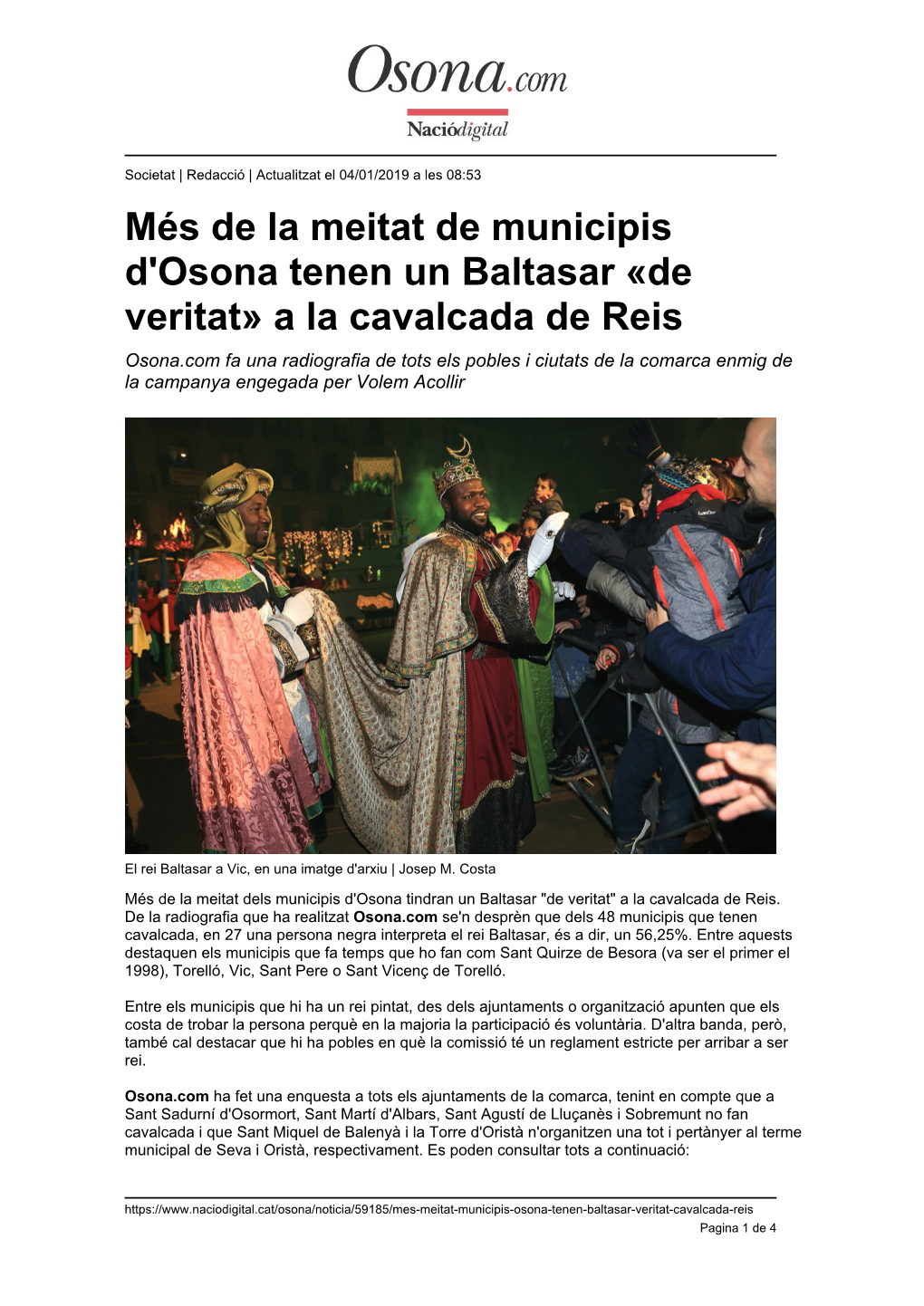 Més De La Meitat De Municipis D'osona Tenen Un Baltasar «De