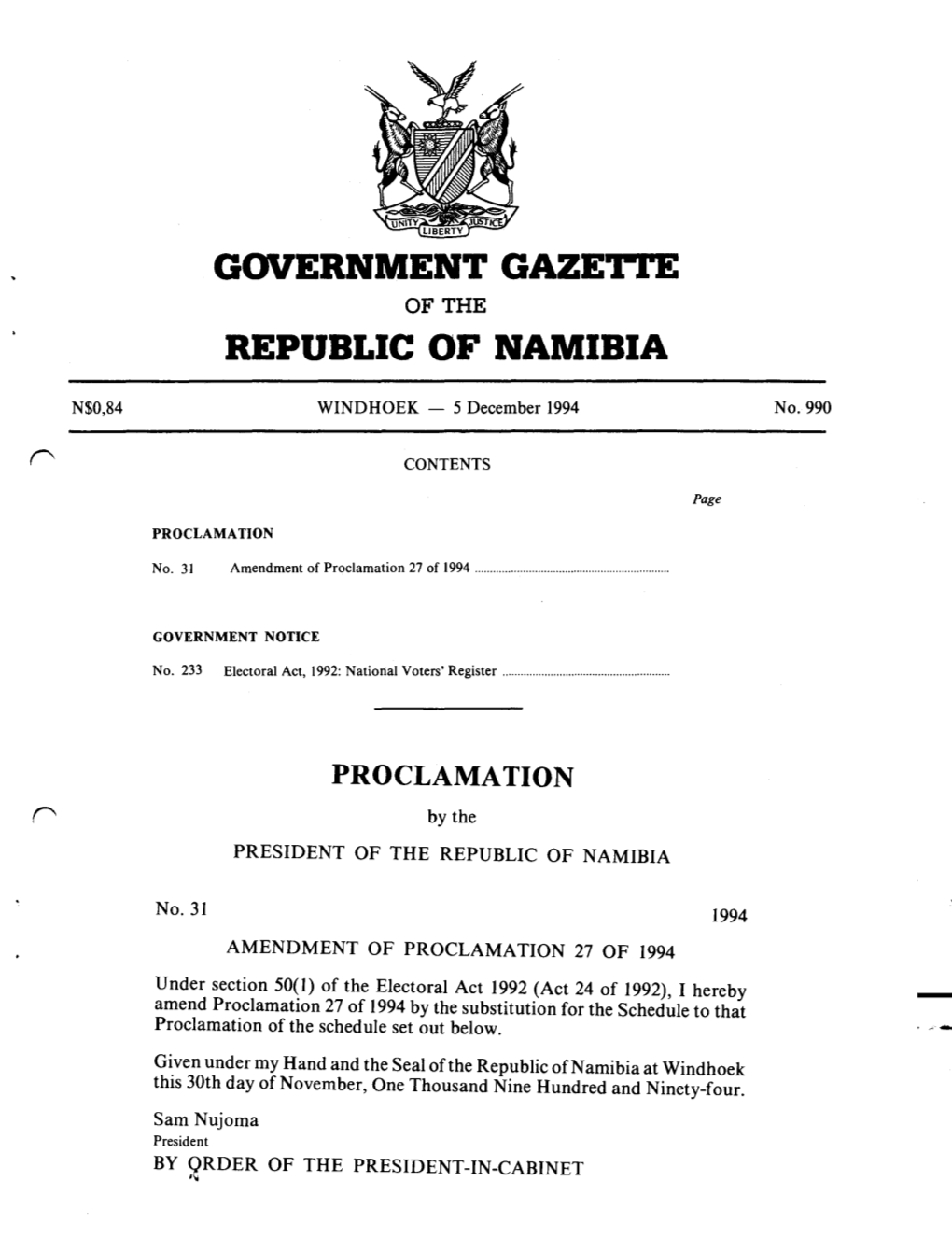 Government Gaze'i=J'e Republic of Namibia