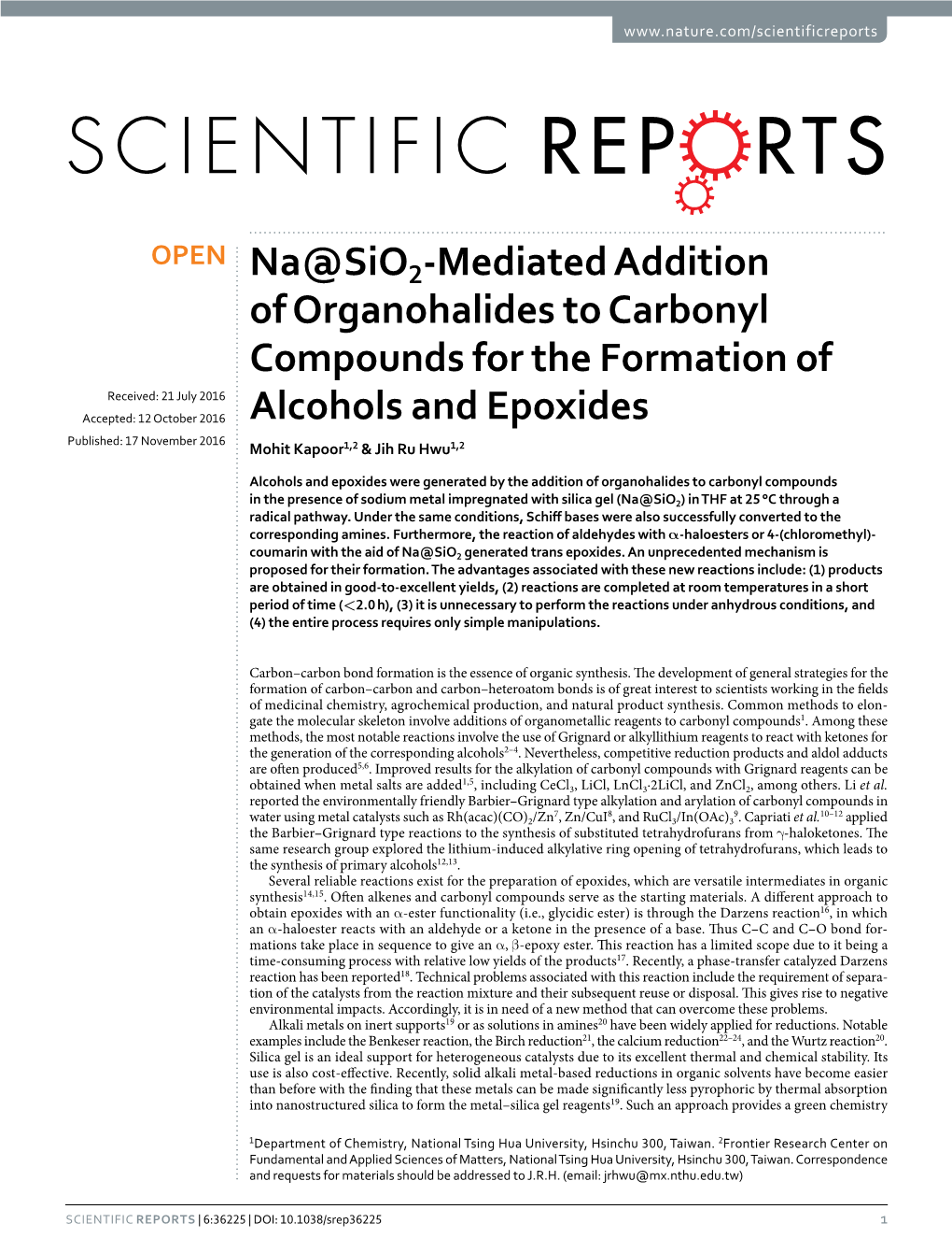 Na@Sio2-Mediated Addition of Organohalides to Carbonyl