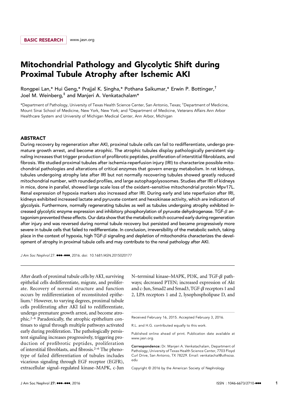 Mitochondrial Pathology and Glycolytic Shift During Proximal Tubule Atrophy After Ischemic AKI