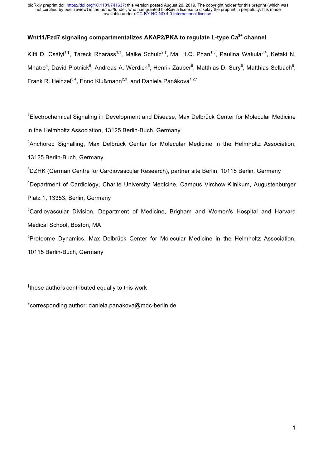 1 Wnt11/Fzd7 Signaling Compartmentalizes AKAP2/PKA To