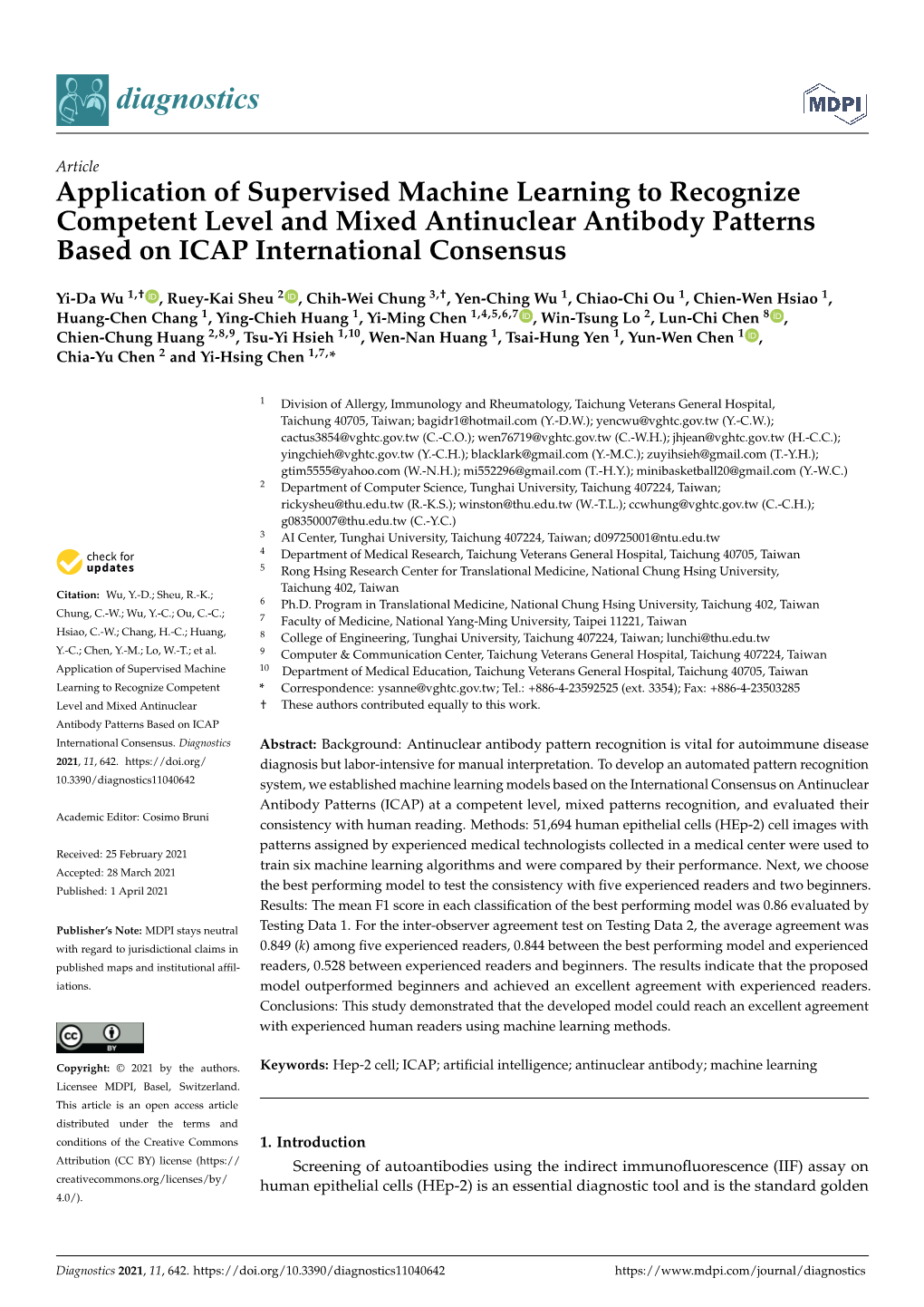Application of Supervised Machine Learning to Recognize Competent Level and Mixed Antinuclear Antibody Patterns Based on ICAP International Consensus