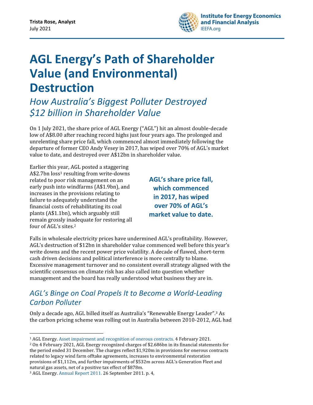 AGL Energy's Path of Shareholder Value