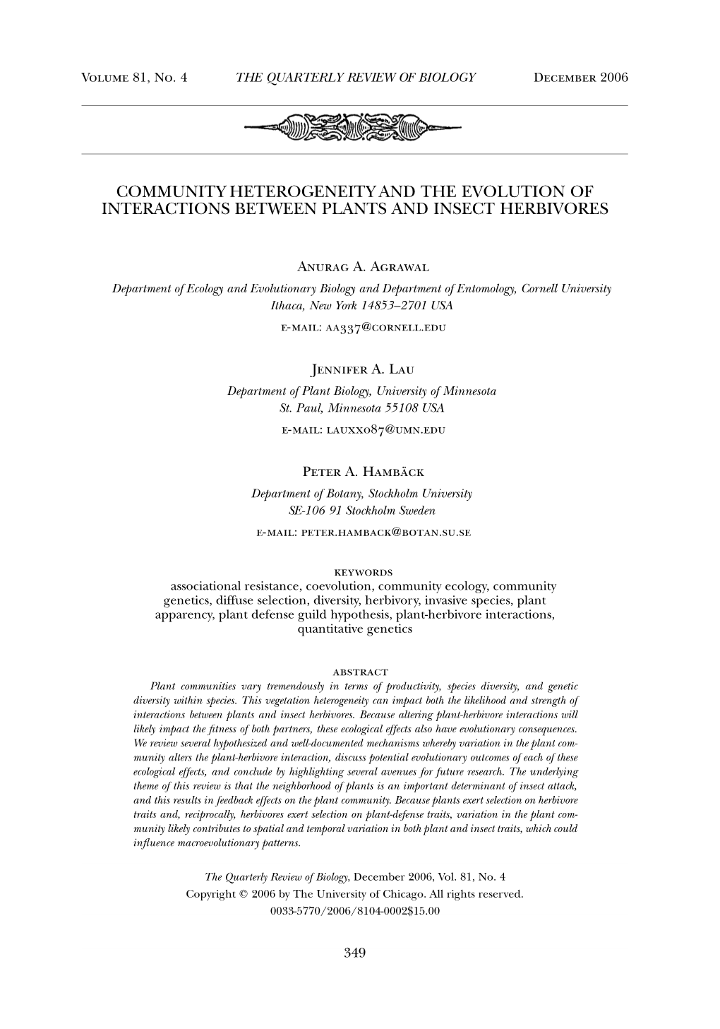 Community Heterogeneity and the Evolution of Interactions Between Plants and Insect Herbivores