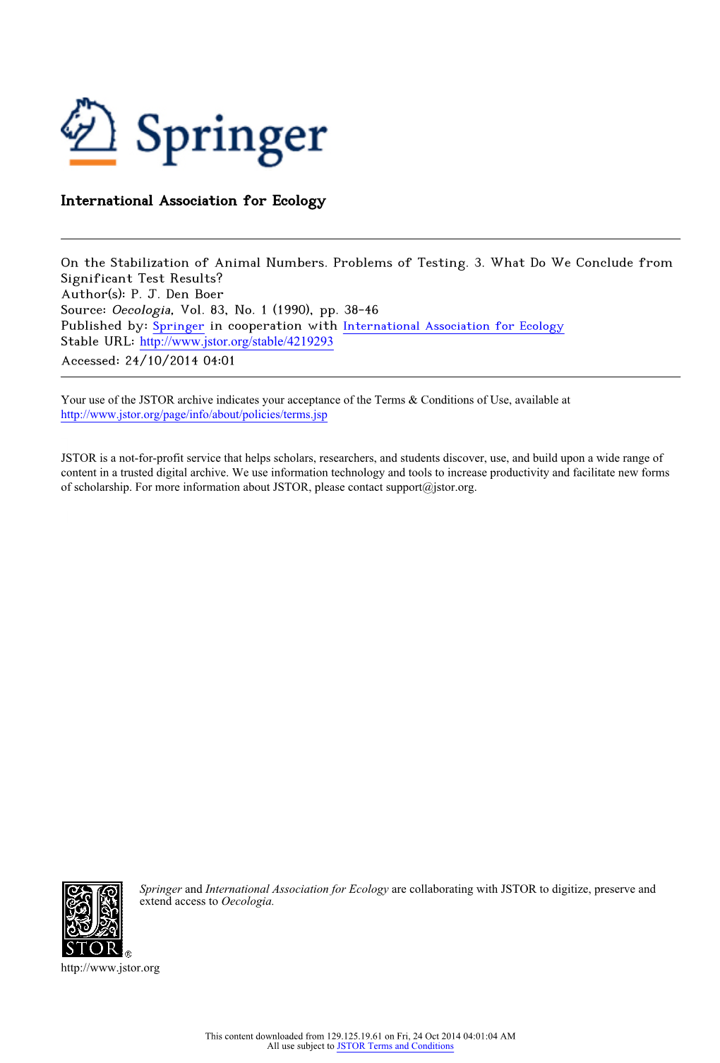 On the Stabilization of Animal Numbers. Problems of Testing. 3