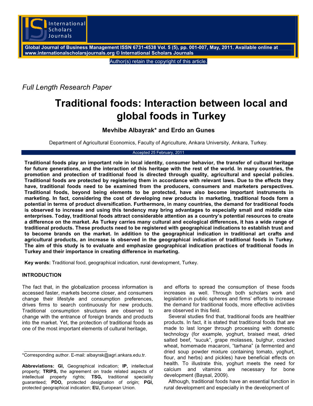 Traditional Foods: Interaction Between Local and Global Foods in Turkey