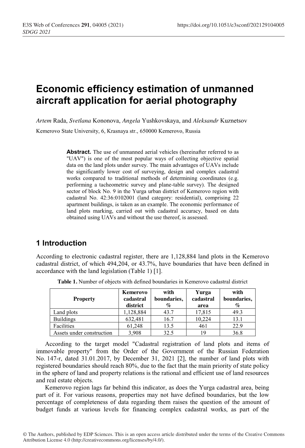 Economic Efficiency Estimation of Unmanned Aircraft Application for Aerial Photography
