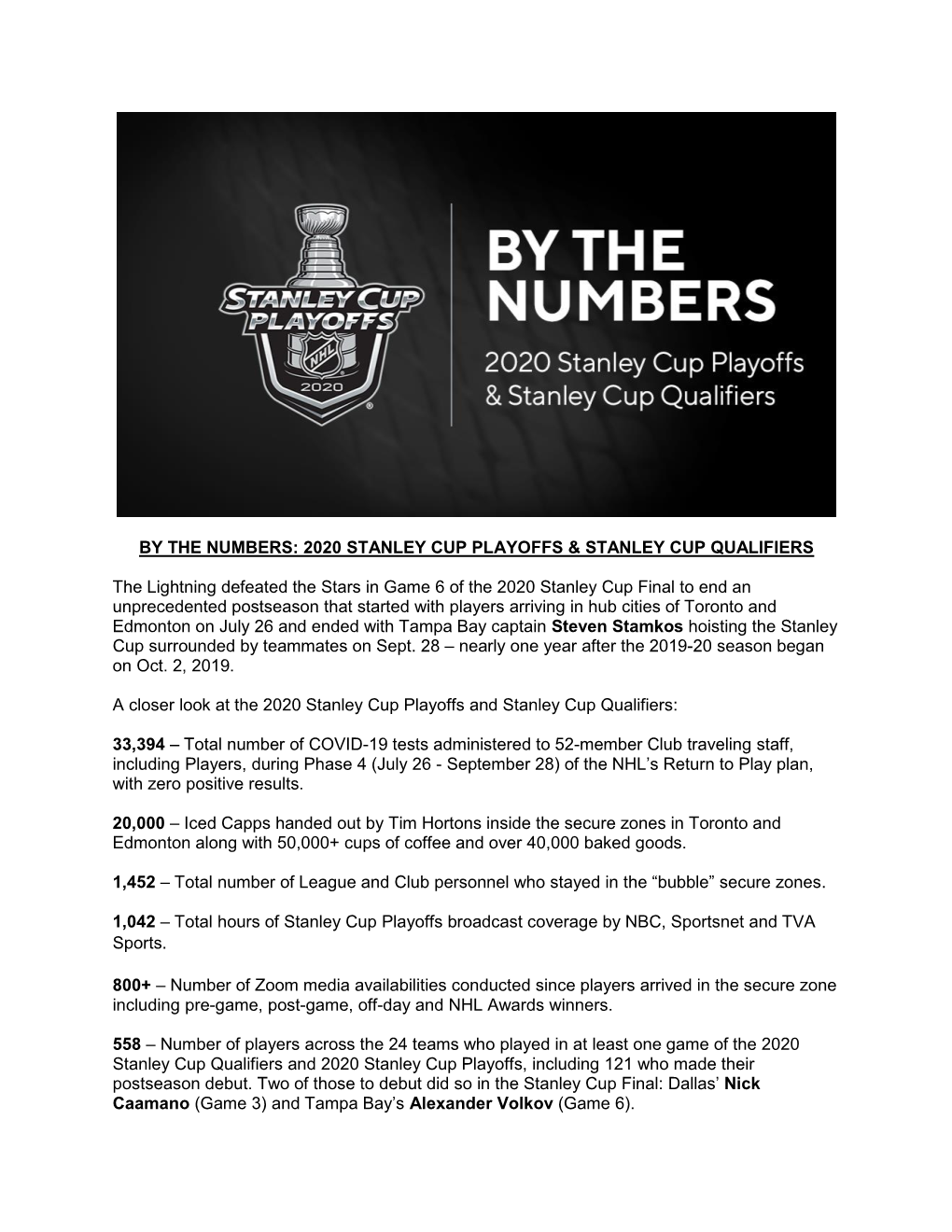 By the Numbers: 2020 Stanley Cup Playoffs & Stanley Cup Qualifiers