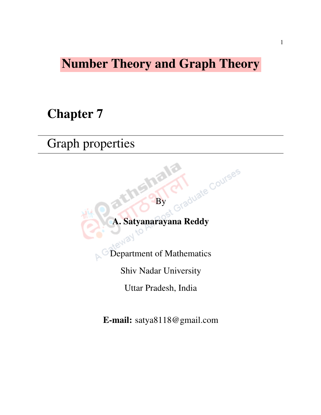 Number Theory and Graph Theory Chapter 7 Graph Properties