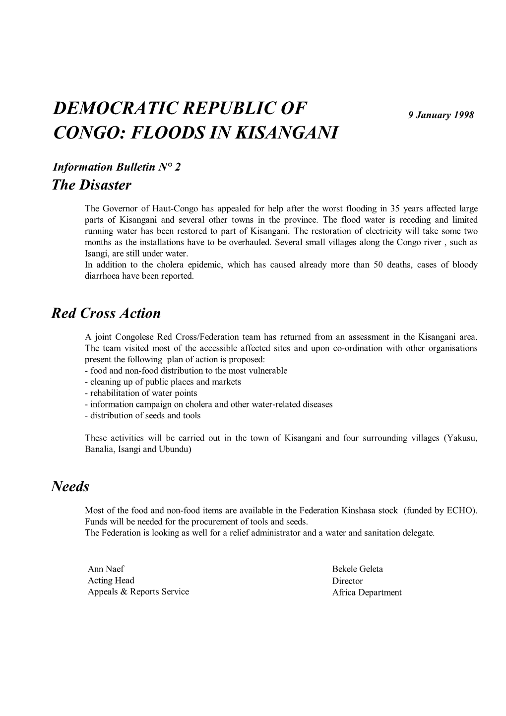 Democratic Republic of Congo Floods in Kisangani