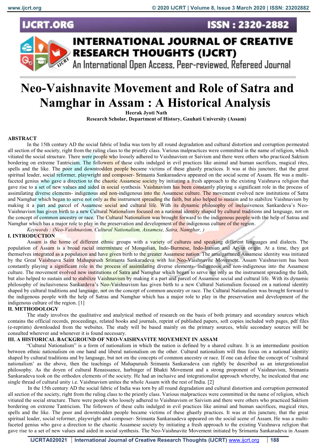 Neo-Vaishnavite Movement and Role of Satra and Namghar In