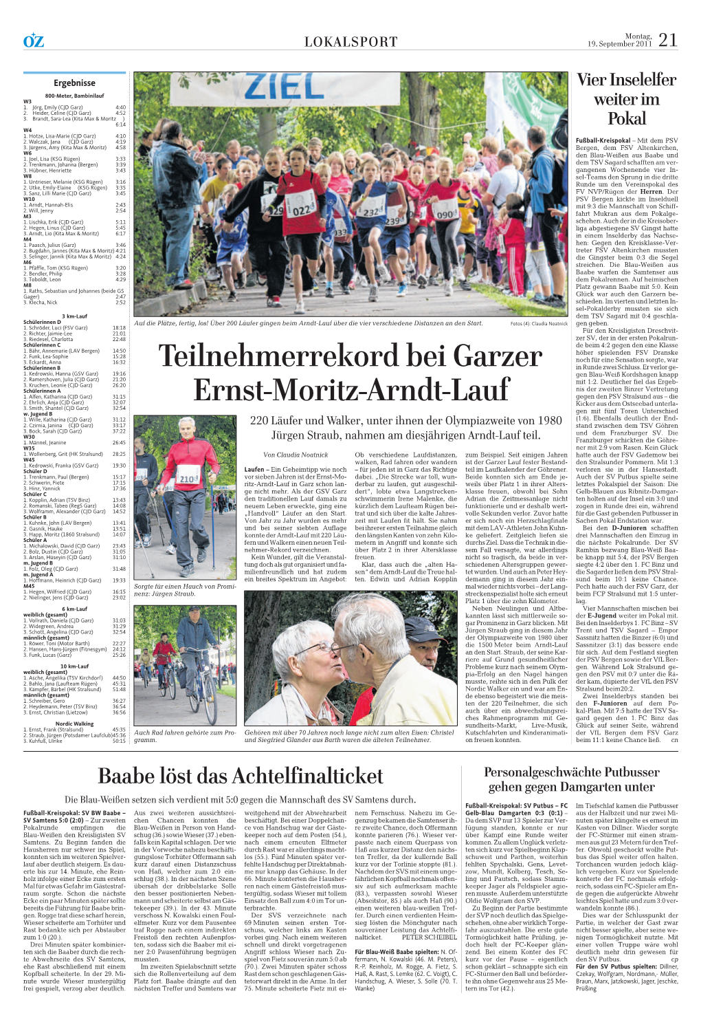 Teilnehmerrekord Bei Garzer Ernst-Moritz-Arndt-Lauf