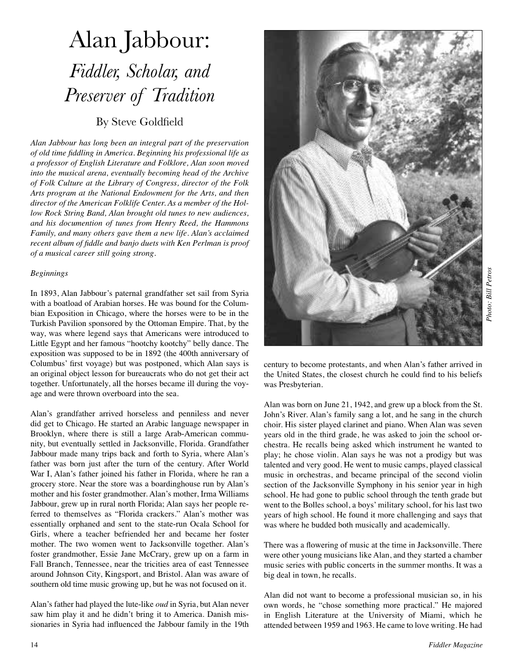 Alan Jabbour: Fiddler, Scholar, and Preserver of Tradition by Steve Goldfield