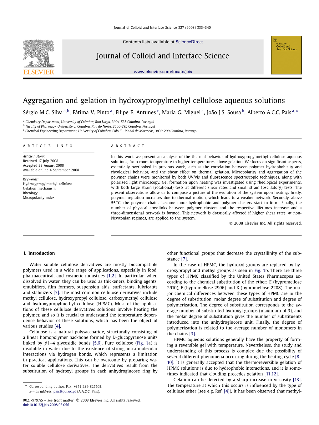 Aggregation and Gelation in Hydroxypropylmethyl Cellulose Aqueous Solutions ∗ Sérgio M.C